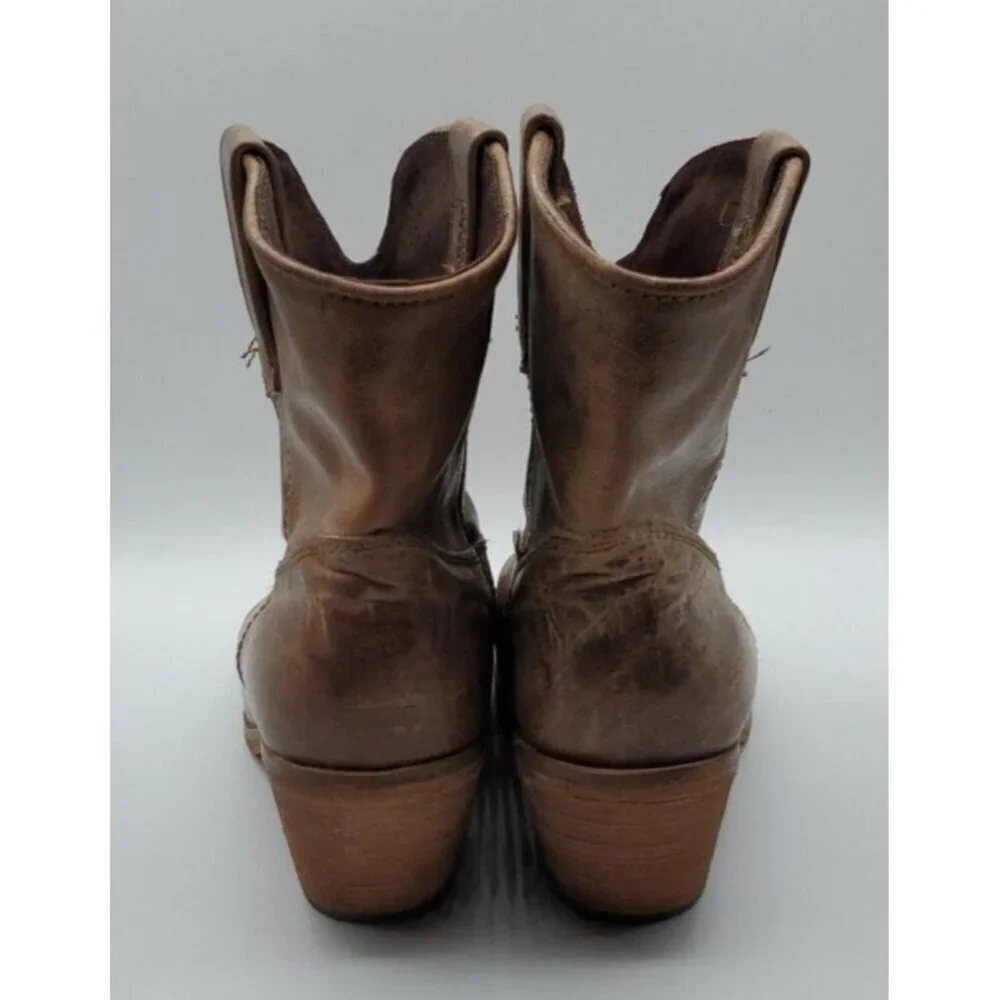 Corral Womens Brown Tan Distressed Leather Western Cowboy Ankle Boots Sz 7